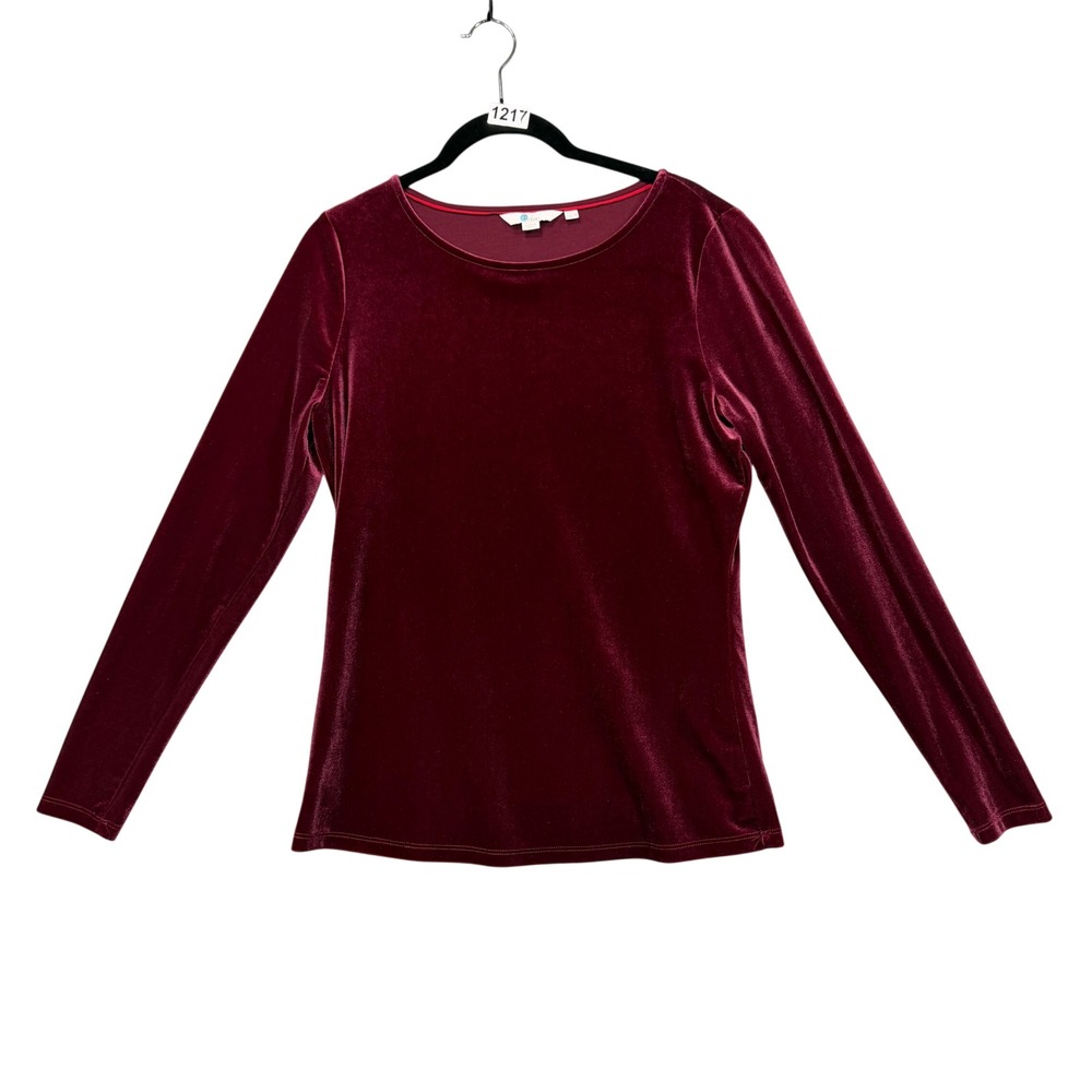 Boden Velvet Top Women 8 Burgundy Red Long Sleeve Crew Neck Christmas Party